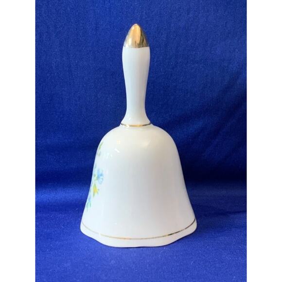 Porcelain Bell with Blue and White Flowers Gold Trim - Picture 2 of 5